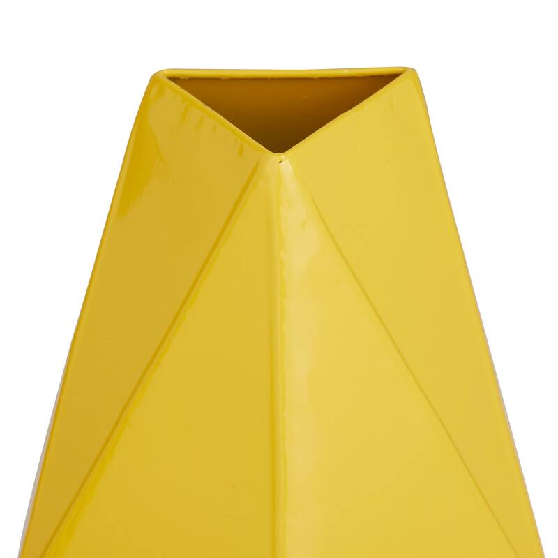 Metal Geometric Decorative Vase - Set of 2 Yellow, Cream, Blue, White - CosmoLiving by Cosmopolitan