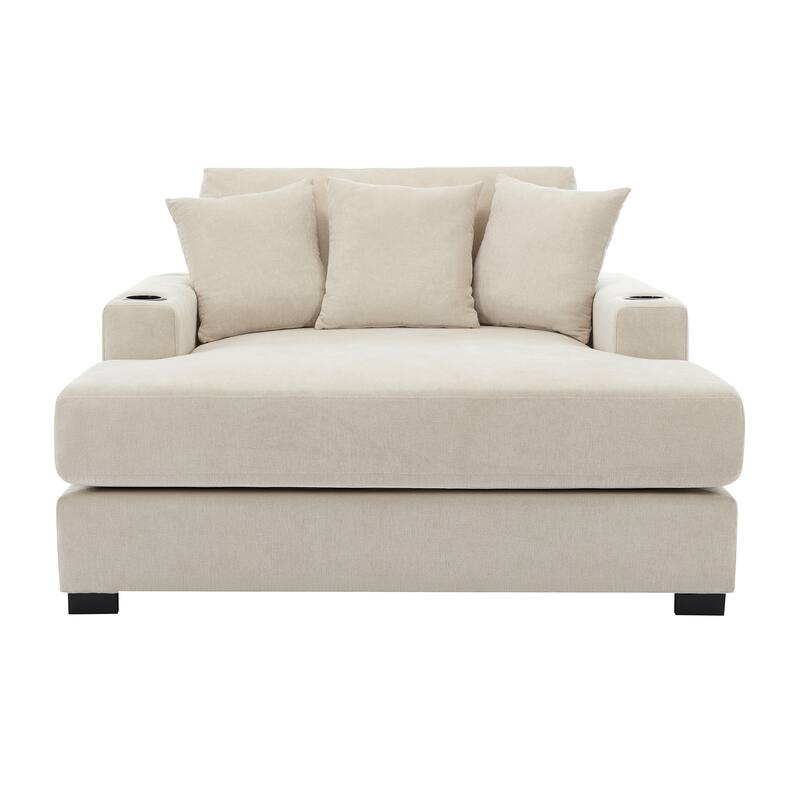 Chenille Fabric Chaise Lounges Couch with Pillows Charge Station and Cup Holders Lounge Chair Oversized Single Sofa Accent Chair