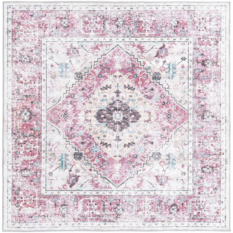 Traditional Tira Collection Area Rug - 5' Square - Light Coral-Pink