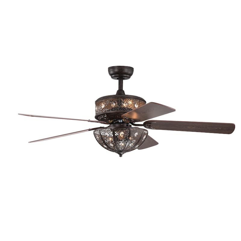 Milly Antique Bronze 52-Inch 5-Blade Flower Pattern Metal/Crystal Lighted Ceiling Fan