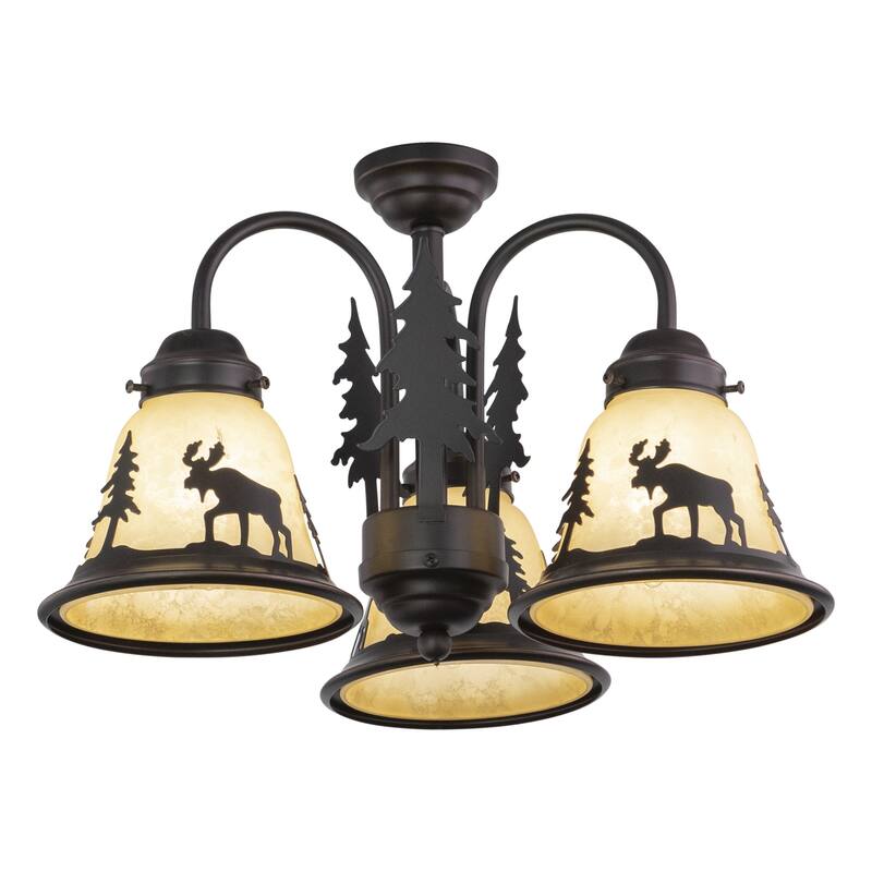 Chandelier - 3 Light Mini Chandelier Bronze Fan Light Kit - Lodge Cabin Lighting - 10.5
