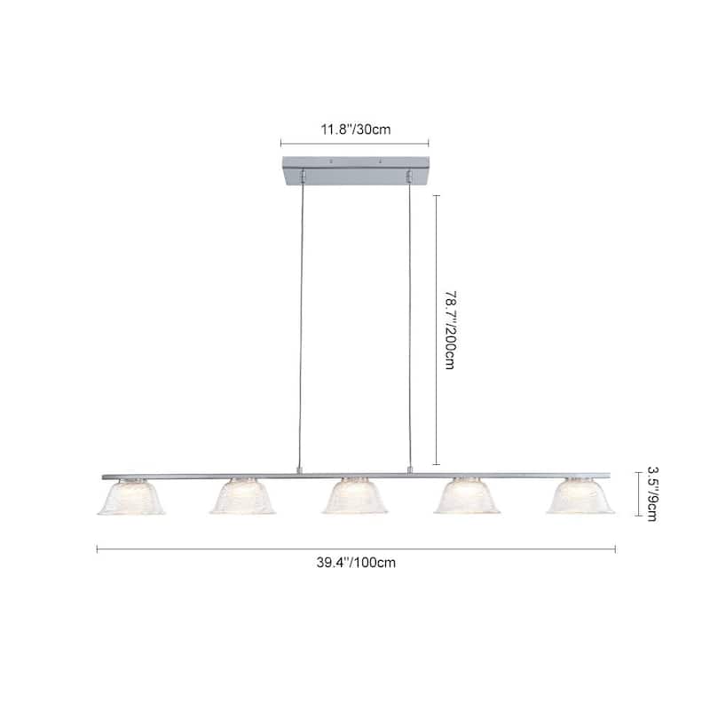 Modern 5-Light Bell Glass Chrome Linear LED Chandelier - N/A