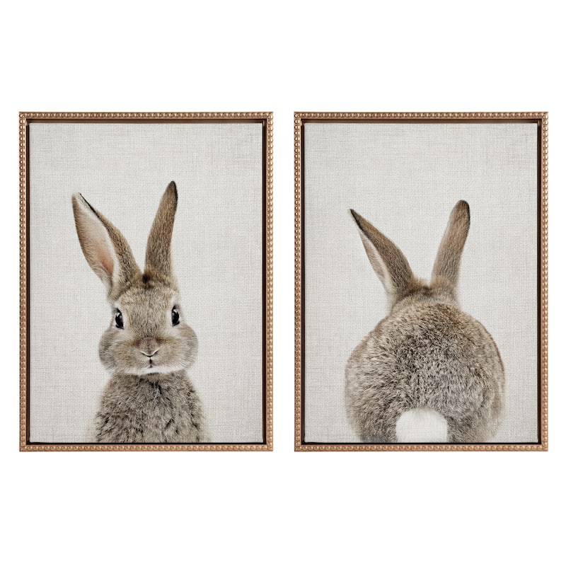 Sylvie Beaded Bunny on Linen Framed Canvas Set by Amy Peterson
