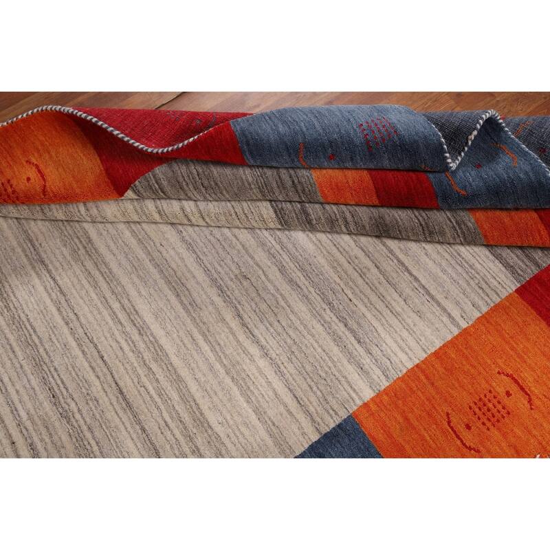 Geometric Gabbeh Oriental Area Rug Hand-Knotted Wool Carpet - 6'8" x 9'9"