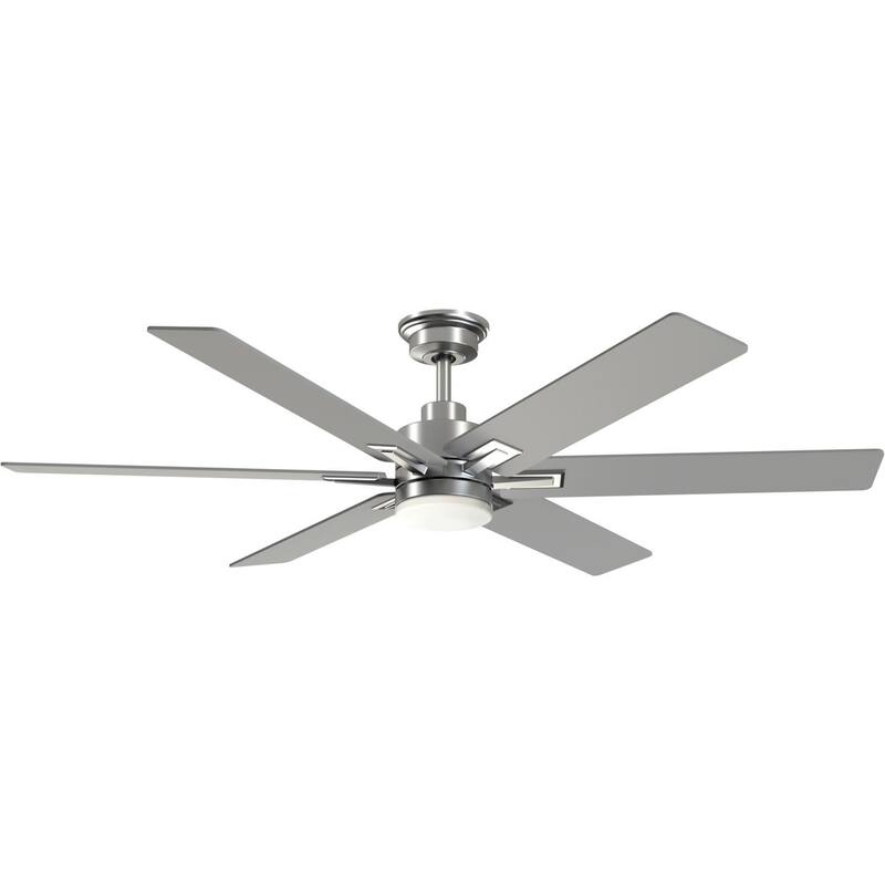 Dallam Collection 60 in. Six-Blade Brushed Nickel Transitional Ceiling Fan with Integrated CCT-LED Light - 60 in x 60 in x 14 in - 60 in x 60 in x 14 in