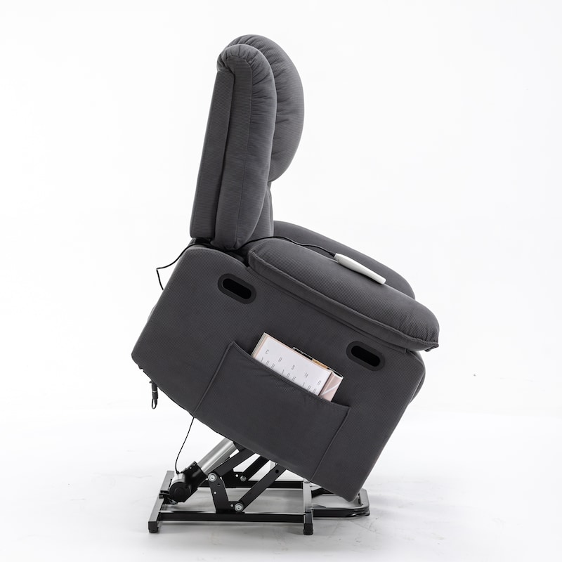 Power Lift Recliner Chair with Massage & Heating Function, Ergonomic Single Lounge Sofa, Recliner Chair with Side Pockets