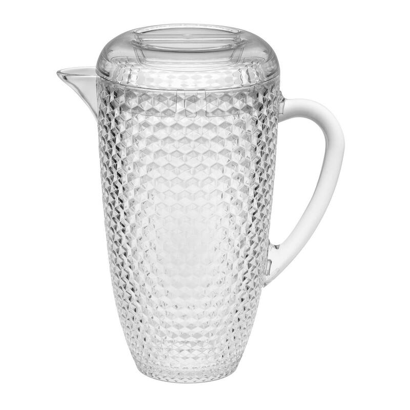 Water Pitcher with Lid, Diamond Cut Unbreakable Plastic Pitcher