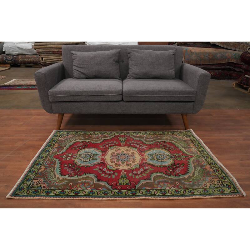 Hand Knotted Oriental 100% Wool Carpet Traditional Floral Red Tabriz Area Rug - 4' 10'' X 3' 2''