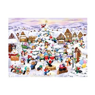 MAKIKO 'Penguins Village Scene' Canvas Art - White