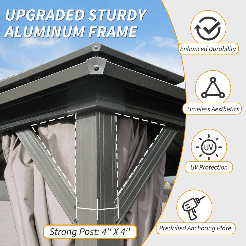 8' x 10' Permanent Metal Gazebo with Double Roof, Curtains, and Netting for Outdoor Gatherings