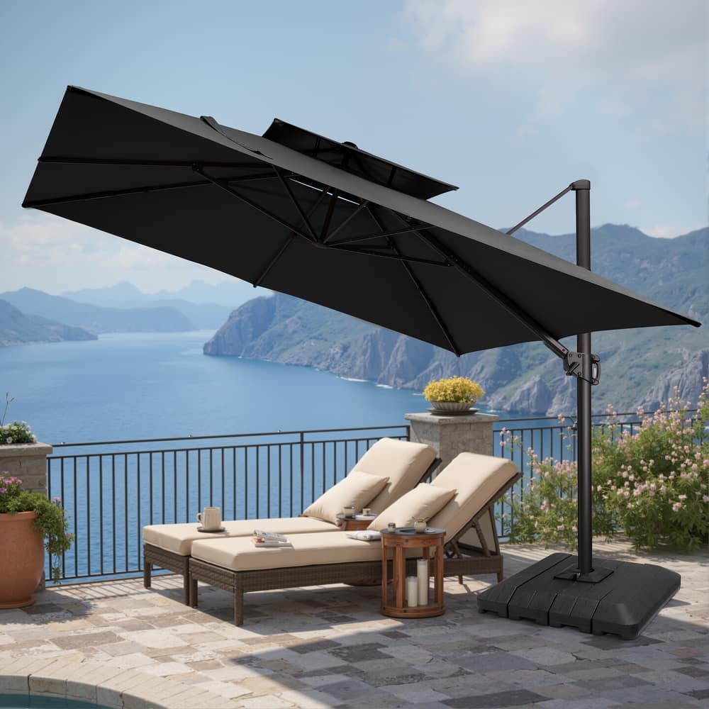 Pellebant 11X11FT Outdoor Patio Cantilever-Offset 360-Degree Rotation Umbrella with Premium Base