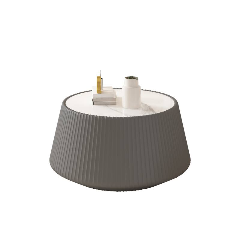 Light Sintered Stone Cup Shape Leather Coffee Table - Grey Pattern Style