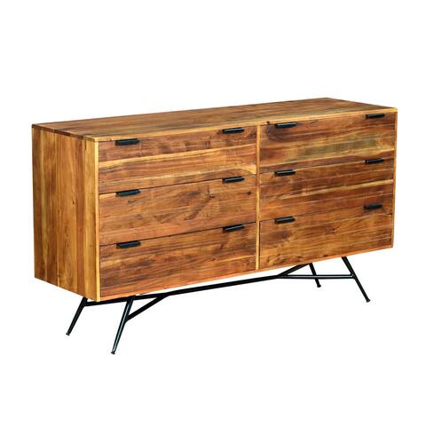 58 Inch Wooden Sideboard with 6 Drawers and Metal Base, Brown