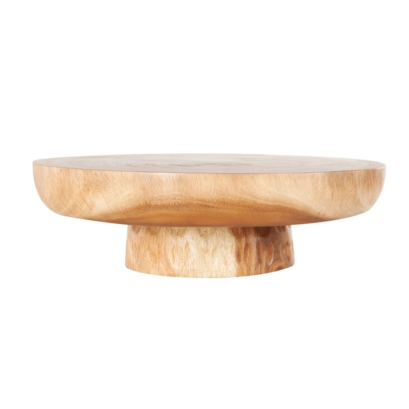 Teak Wood Handmade Decorative Bowl with Elevated Base - Brown - Roche River Decor - 17"W x 17"L x 5"H