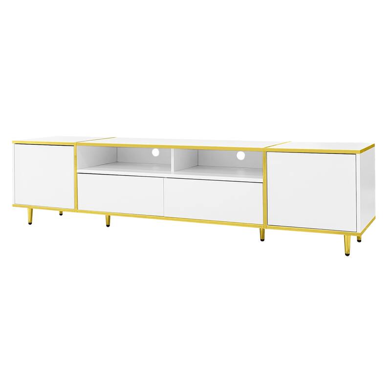 Modern LED TV Stand Storage Cabinet with 2 Drawers & 2 Shelves, Entertainment Center Console for TVs up to 80"