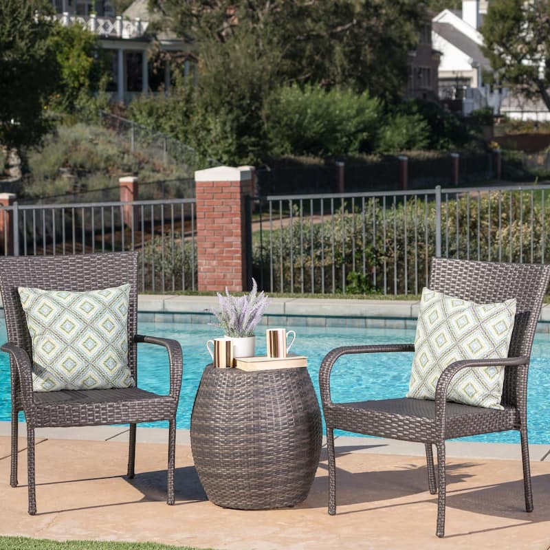 Christopher Knight Home - Orleans Outdoor 3-Piece Wicker Chat Set - Grey