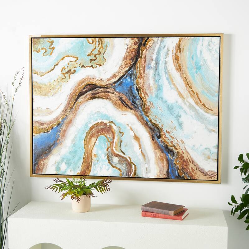 Canvas Leaf Living Room Framed Wall Art with Silver Frame - 2"W x 47"L x 36"H - Brown