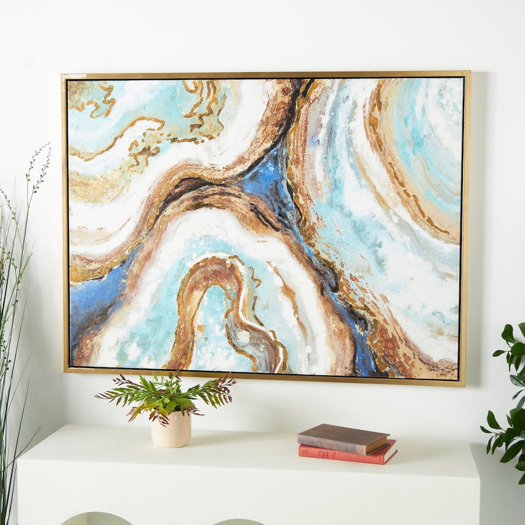 Canvas Leaf Living Room Framed Wall Art with Silver Frame