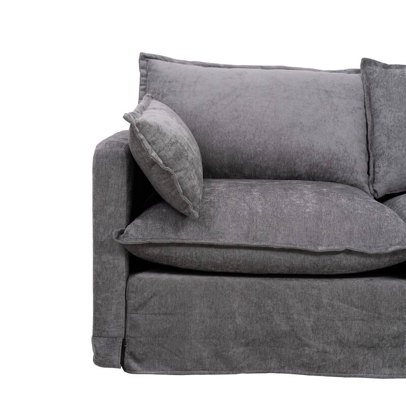 93.31" Faux Linen Modular Sectional Sofa with Ottoman, Wood Frame