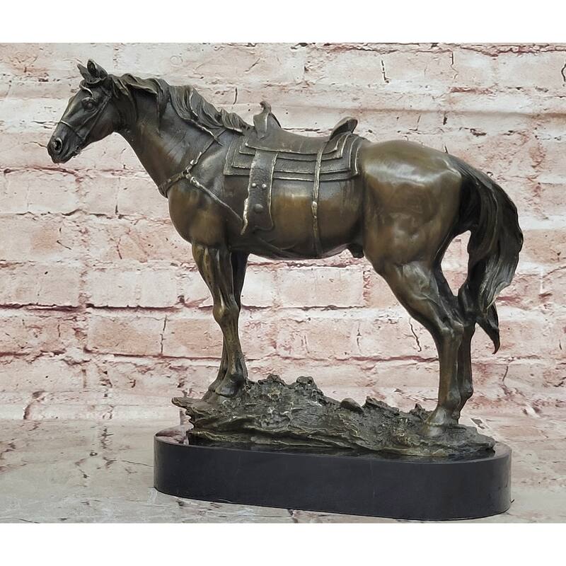 Large Original Loving Horse With His Saddle Western Art Cowboy Bronze Sculpture