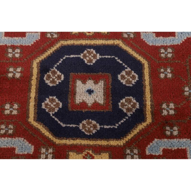 Blue Geometric Kazak Oriental Foyer Rug Handmade Wool Carpet - 4'0"x 5'10"