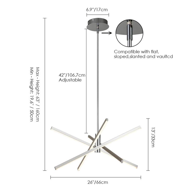 4-Light Modern Linear Pendant Island Lighting Sputnik Dimmable Integrated LED Chandelier for Dining Room