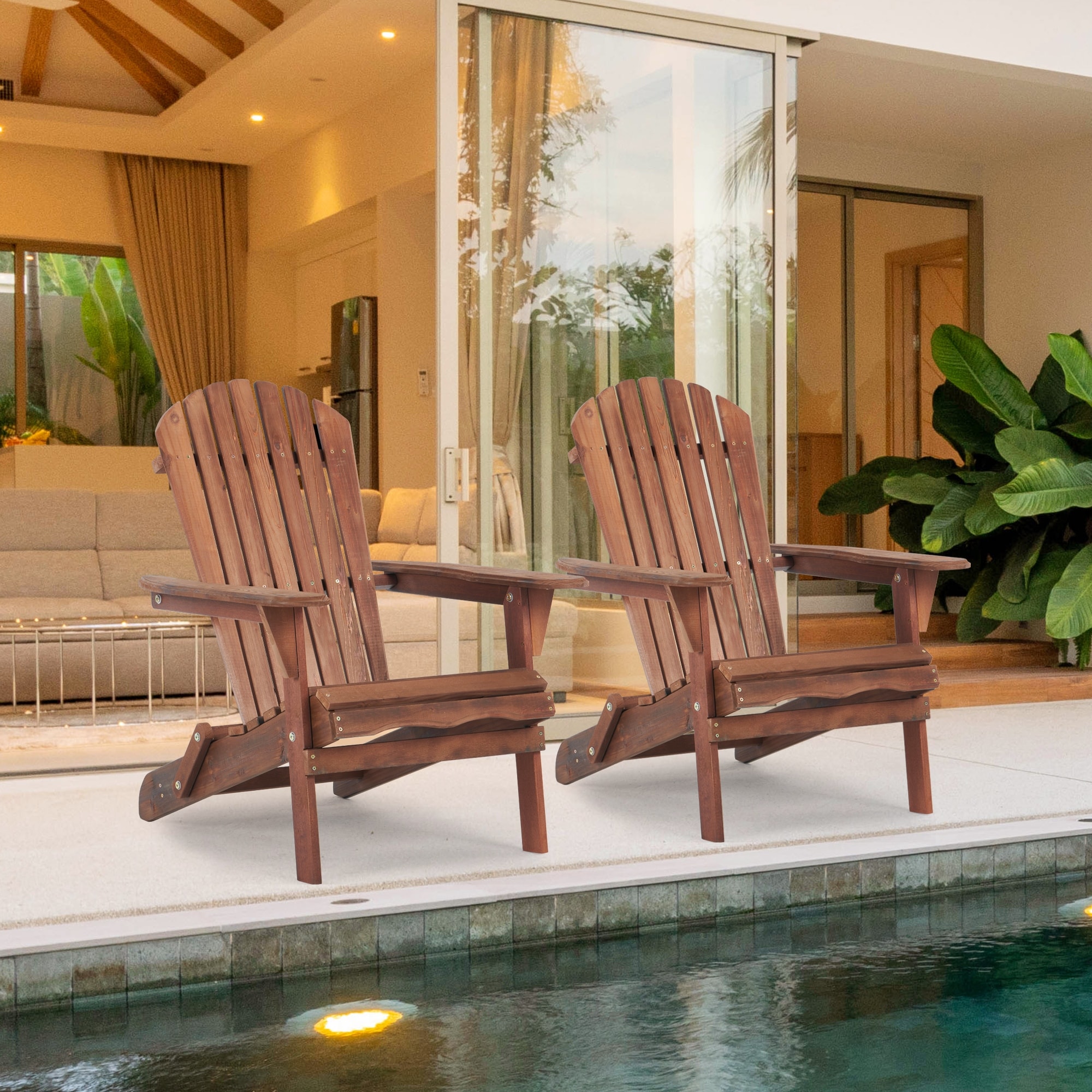 Foldable Wood Patio Adirondack Chair, Classic Outdoor Chair with Pre-Assembled Backrest, Easy Assembly