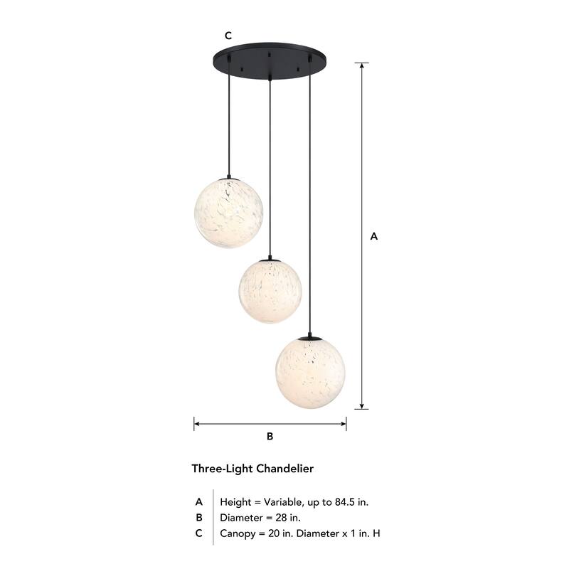 Circo 3-Light Matte Black Modern Globe Chandelier for Entryways with 12 in. White Art Glass Shades - 28