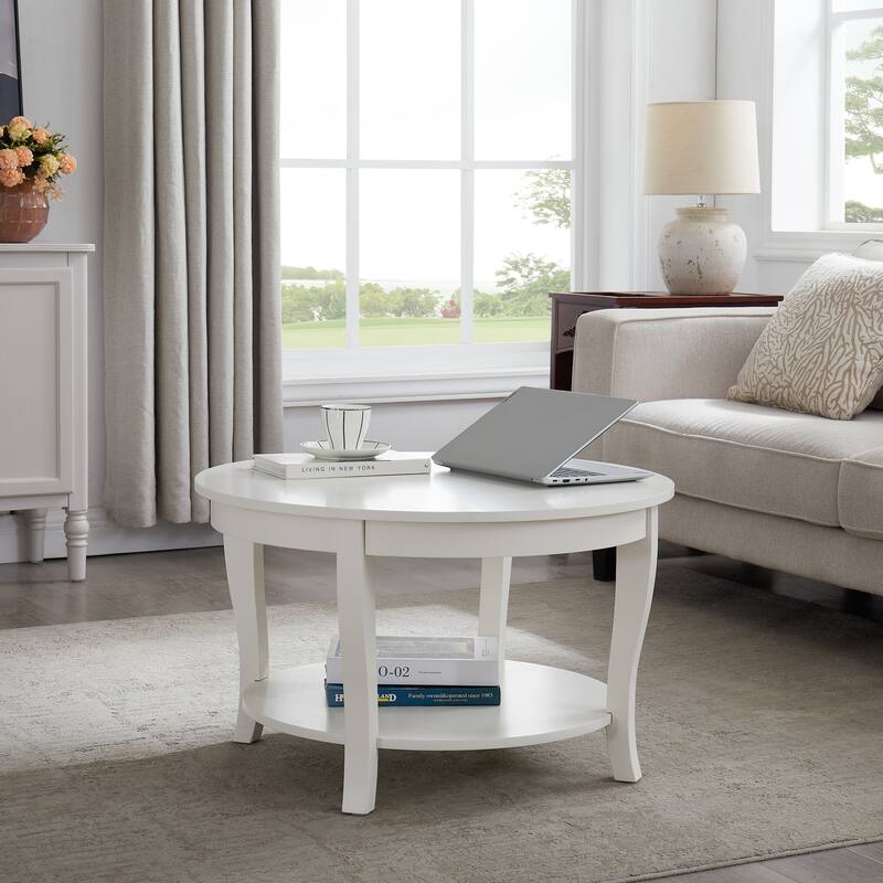 Traditional Round Coffee Table Wooden Centerpiece Table with Open Storage Shelves, for Living Room Bedroom Apartment Studio