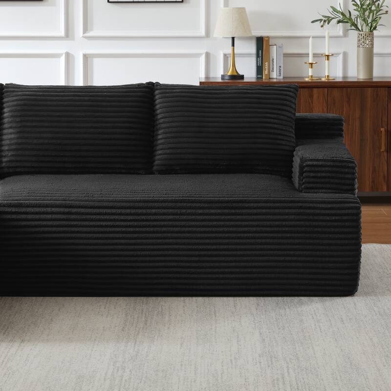 Rossetta L-Shaped Left-Facing Modular Classic Corduroy Fabric Striped Sectional Sofa with Deep Seat