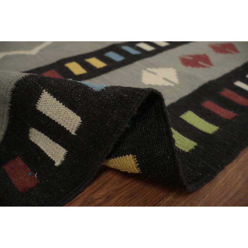 Hand Woven Oriental 100% Wool Carpet Southwestern Tribal Greys & Charcoal Kilim Area Rug - 10' 0'' X 8' 5''