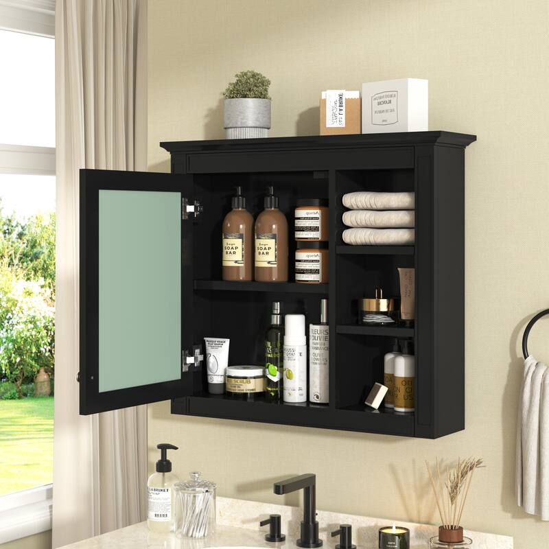 Wall Mounted Bathroom Storage Cabinet, Modern Bathroom Wall Cabinet with Mirror, 3 Open Shelves (Not Include Bathroom Vanity )