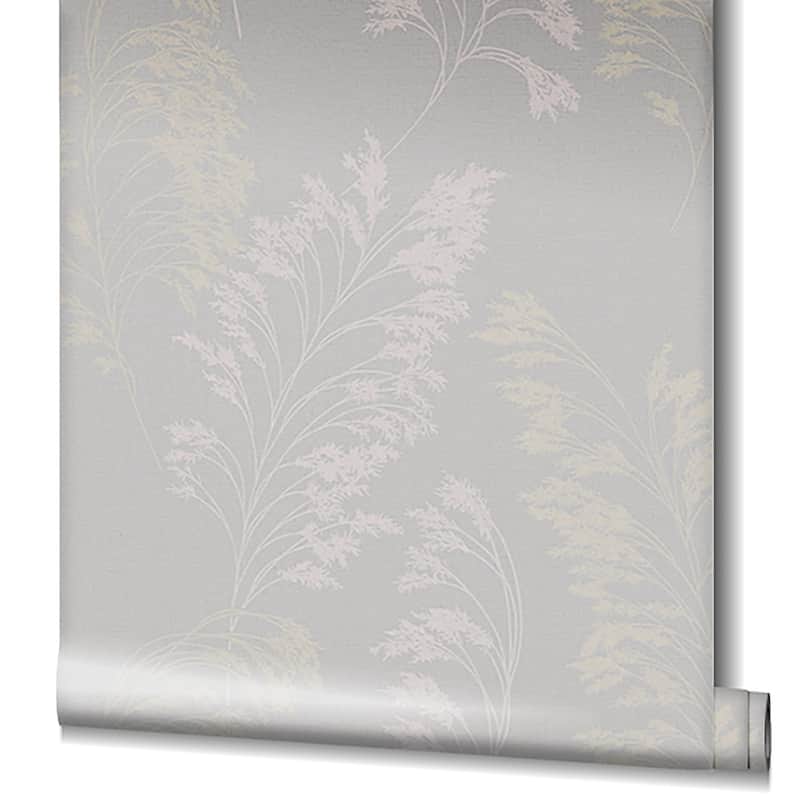 Galerie Wallcoverings Shrub Leaf On Plain Linen Texture Vinyl on Non-woven Soft Metallic Wallpaper Roll