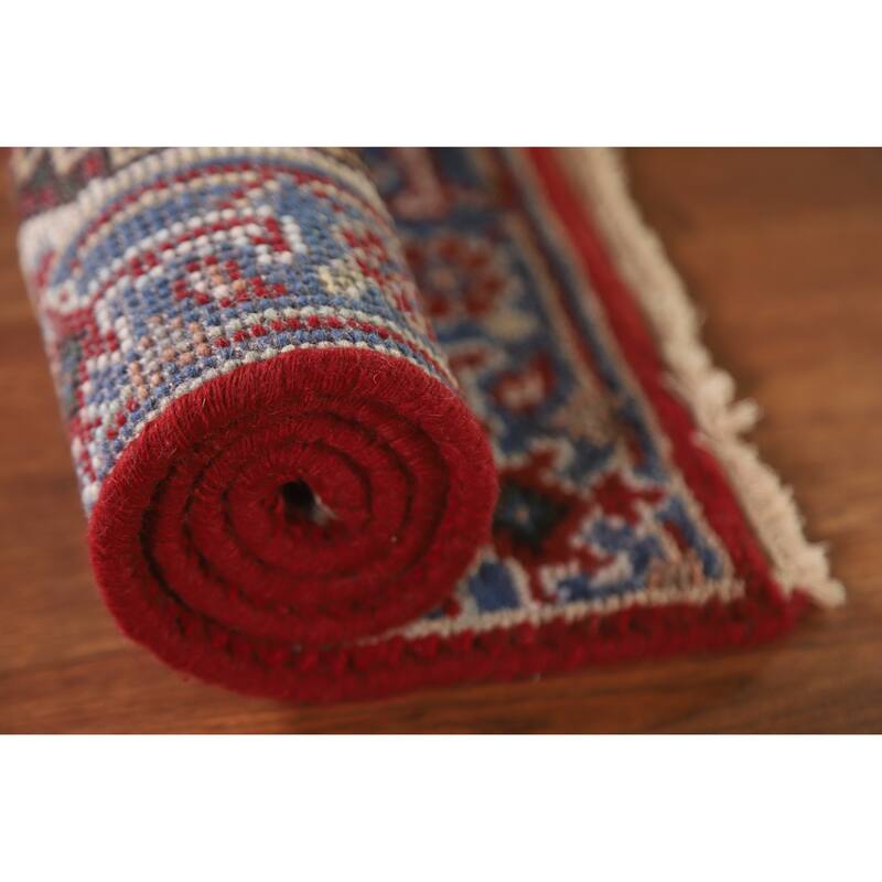 Red Geometric Heriz Serapi Indian Foyer Rug Hand-knotted Wool Carpet - 2'0"x 3'0"