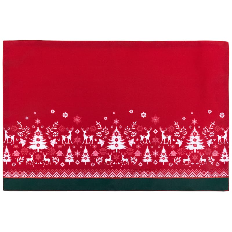 Reindeer and Snowflakes Rectangular Christmas Placemats- 18" - Set of 4