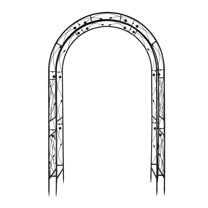 VINGLI Wrought Iron Arch Black Courtyard Curved Vertex Leaf Shaped - Black