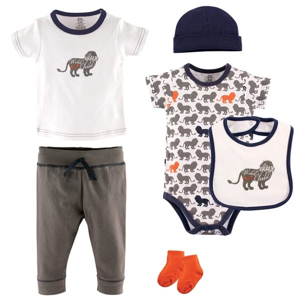 slide 1 of 1, Yoga Sprout Baby Boy Cotton Layette Set, Lion 0-3 Months - Lion