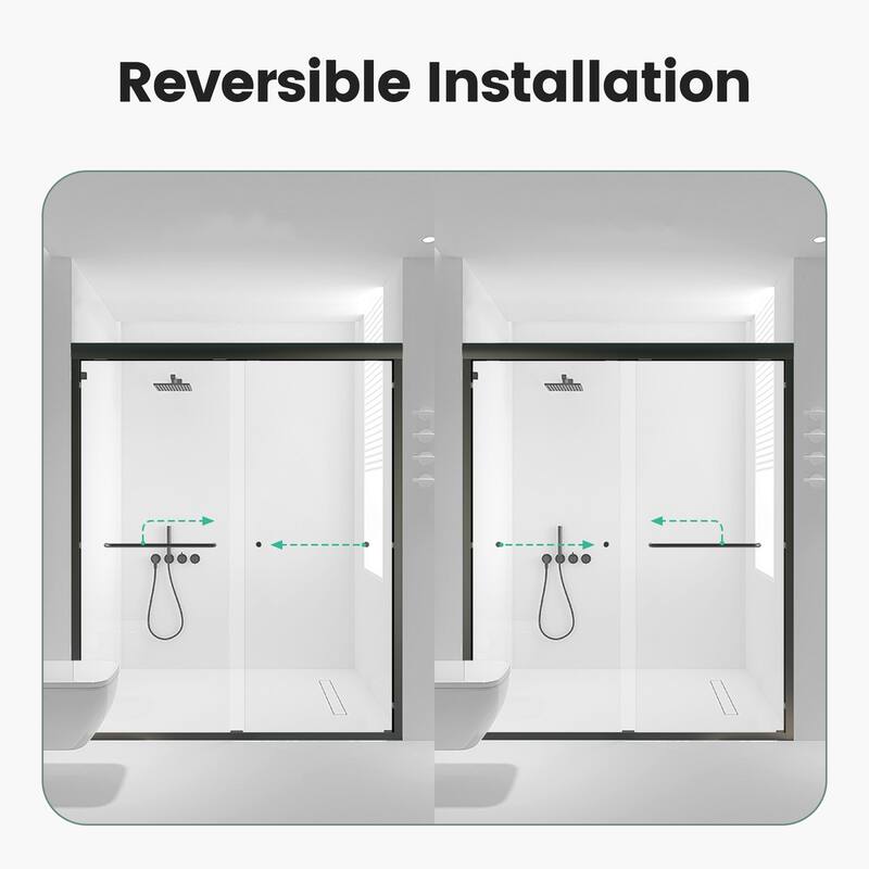56-60" W x 72" H Semi-Frameless Double Sliding Shower Door, 6mm Tempered Glass Bypass Enclosure - 60x72"