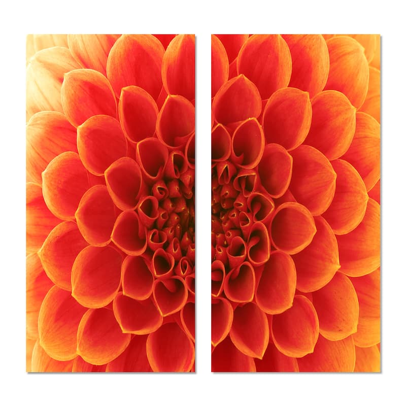 Designart "Orange Abstract Flower Petals" Floral Canvas Wall Art Print 2 Piece Set