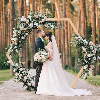 Hexagonal Wooden Wedding Ceremony Arch Backdrop Stand Garden Arbor