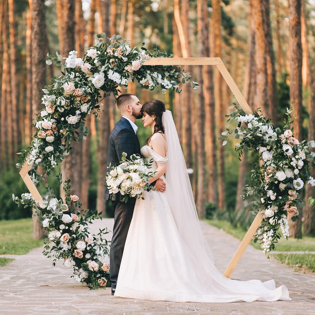 Hexagonal Wooden Wedding Ceremony Arch Backdrop Stand Garden Arbor