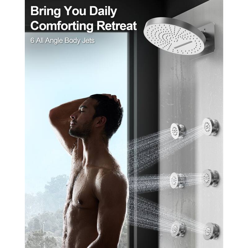 GRANDJOY Shower Faucet Set 12 inch Wall Mount Rainfall Waterfall Shower Head Body Jets Handheld Spray Thermostatic Valve