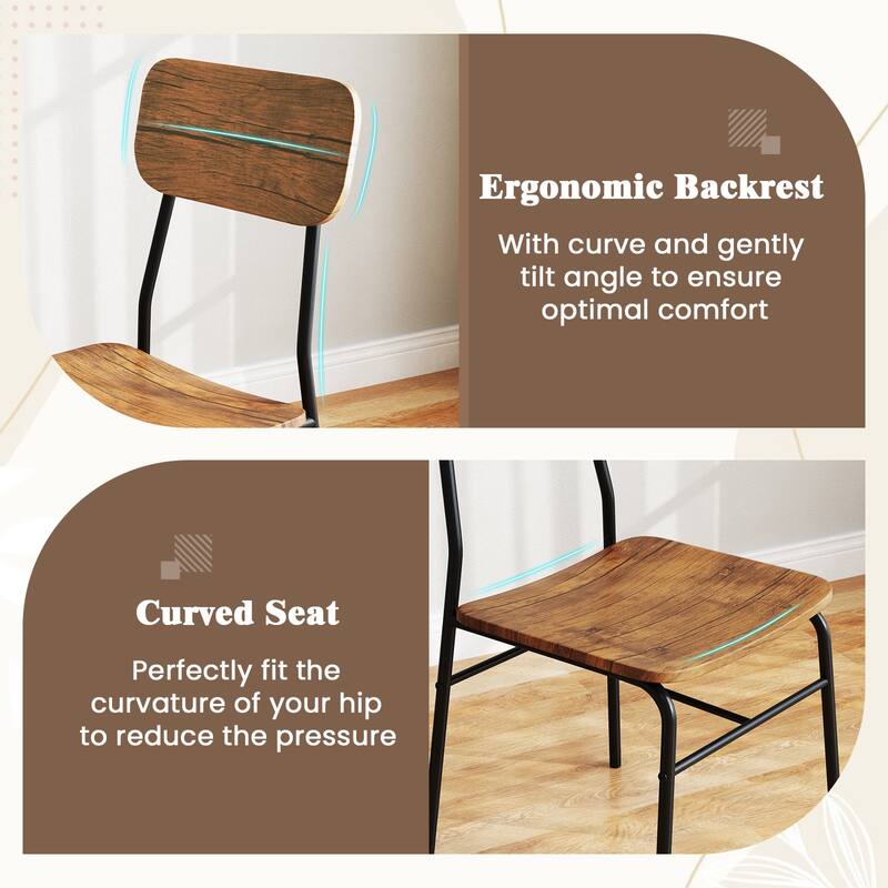 Gymax 3-Piece Wood Square Kitchen Table & Chair Set w/ Metal Frame