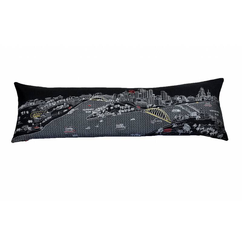HomeRoots 46" Black Pittsburgh Nighttime Skyline Lumbar Decorative Pillow