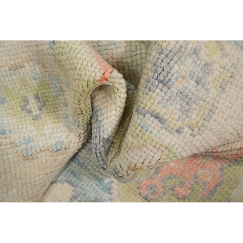 Hand Knotted Oriental 100% Wool Carpet Transitional Geometric Green Oushak Runner Rug - 7' 11'' X 3' 0''