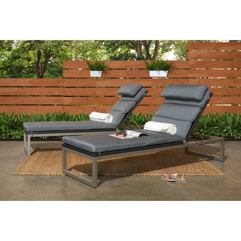 Milo 2 Piece Sunbrella Outdoor Patio Espresso Chaise Lounges
