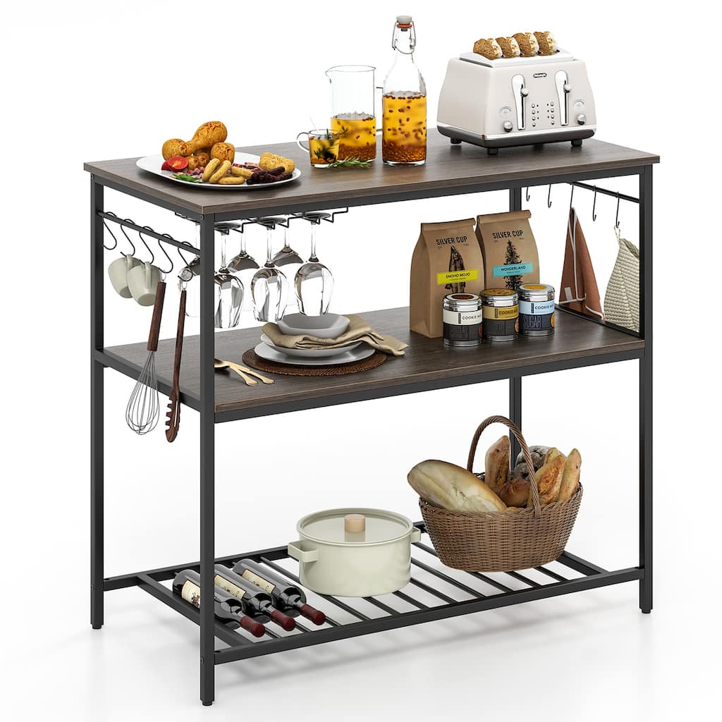 Gymax 3-Tier Kitchen Island Kitchen Shelf Wine Coffee Bar Prep Table