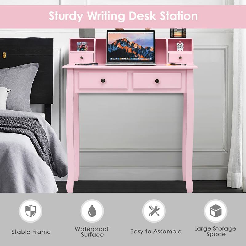 Costway Writing Desk Mission White Home Office Computer Desk 4 Drawer