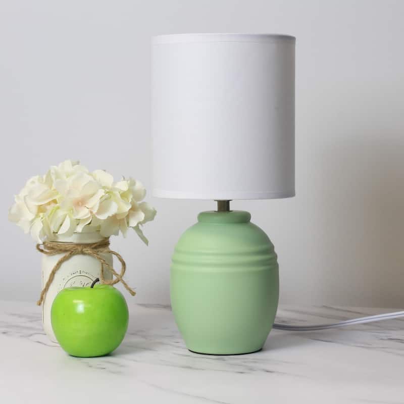 Ceramic Mini Jar Table Lamp with Fabric Drum Shade for Bedroom, Living Room - 6 x 6 x 13 in. (L x W x H)