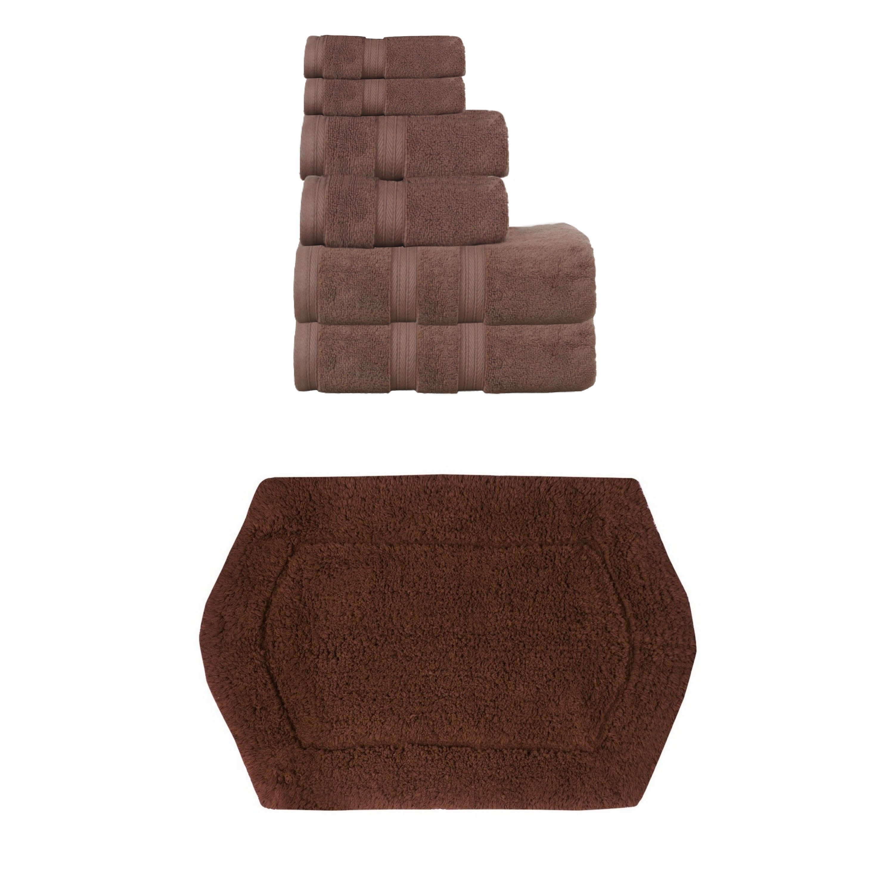 Home Weavers Waterford Collection 100% Soft Cotton 6 Pc Towel Set & 1 Pc 17x24" Bath Rug, Machine Washable & Non Slip (Set of 7)